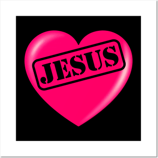 Jesus typography punched out in pink heart Posters and Art